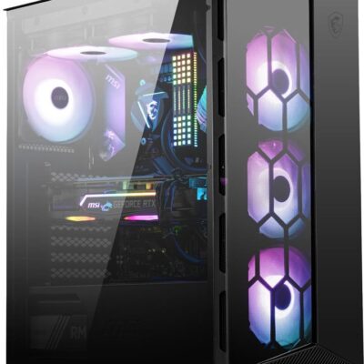 MSI MPG GUNGNIR 110R Mid Tower Gaming Computer Case Black, USB 3.2 Gen2 Type C, 4x 120mm ARGB Fan, Mystic Light Sync, 1 to 6 ARGB Control board, 2x Tempered Glass Panels, ATX, mATX, mini-ITX