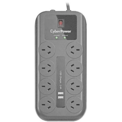 CyberPower (CPSURGE08USB-ANZ) 8 Outlet Surge Protected Power Board with 2 USB