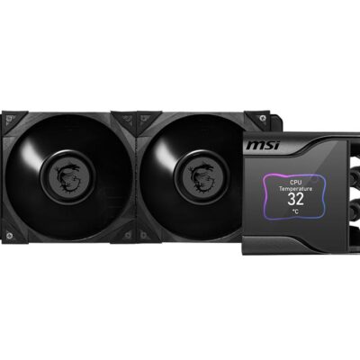 MSI MEG CORELIQUID S280 Liquid CPU Cooler '280mm Radiator, 2.4'' IPS Display with fan, 2x 140mm Silent PWM Fan, Center, Supports Intel and AMD Platforms, Latest LGA 1700 ready, Cooled by ASETEK'