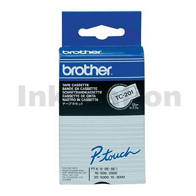 Brother TC-201 Genuine 12mm Black Text on White Tape - 7.7 meters