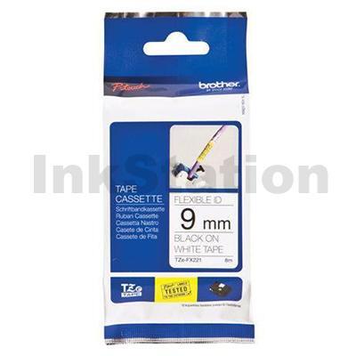 Brother TZe-FX221 Genuine 9mm Black Text on White Flexible ID Laminated Tape - 8 metres