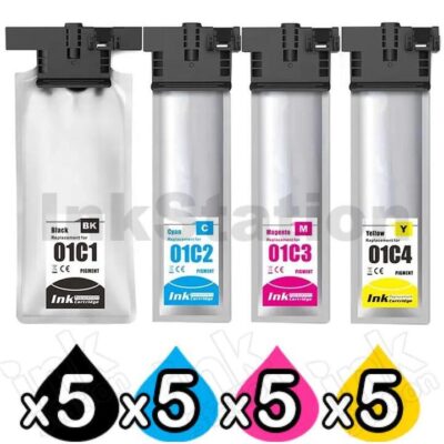 20-Pack Epson T01C1 - T01C4 Compatible Ink Unit Combo C13T01C100 - C13T01C400 [5BK,5C,5M,5Y]