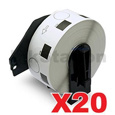 20 x Brother DK-11218 Compatible Black Text on White 24mm Diameter Die-Cut Paper Label Roll - 1000 labels per roll