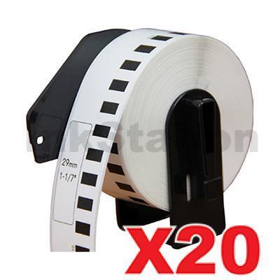20 x Brother DK-22211 Compatible Black Text on White Continuous Film Label Roll 29mm x 15.24m
