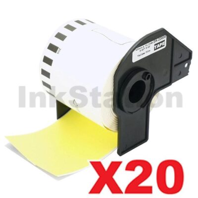 20 x Brother DK-22606 Compatible Black Text on Yellow Continuous Film Label Roll 62mm x 15.24m