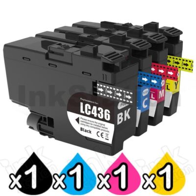 4 Pack Brother LC-436 Compatible Ink Cartridges Combo [1BK, 1C, 1M, 1Y]