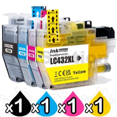 4 Pack Brother LC-432XL Compatible High Yield Ink Cartridges Combo [1BK, 1C, 1M, 1Y]