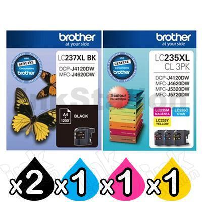 5 Pack Genuine Brother LC-237XL BK + LC-235XL CL 3PK High Yield Ink Combo [2BK,1C,1M,1Y]