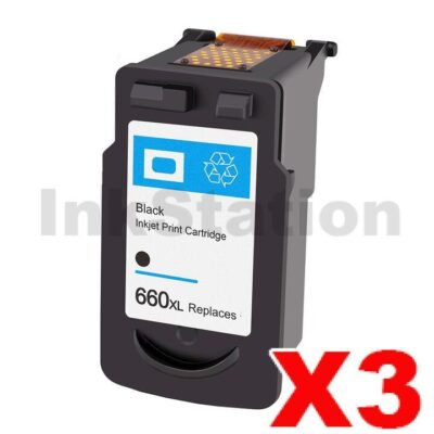 3 x Canon PG-660XL Compatible Black High Yield Ink Cartridge - 400 pages