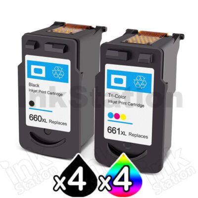 8-Pack Canon PG-660XL CL-661XL Compatible High Yield Ink Cartridges Combo [4Black + 4Colour]