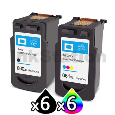 12-Pack Canon PG-660XL CL-661XL Compatible High Yield Ink Cartridges Combo [6Black + 6Colour]