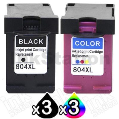 6 Pack HP 804XL Compatible High Yield Inkjet Cartridges T6N12AA + T6N11AA [3BK,3CL]