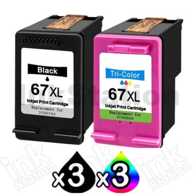 6 Pack HP 67XL Compatible High Yield Inkjet Cartridges 3YM57AA + 3YM58AA [3BK,3CL]