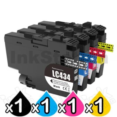 4 Pack Brother LC-434 Compatible Ink Cartridges Combo [1BK, 1C, 1M, 1Y]