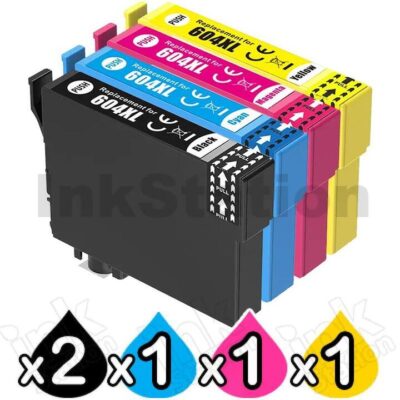 5 Pack Epson 604XL Compatible High Yield Inkjet Cartridges Combo C13T10H192 - C13T10H492 [2BK,1C,1M,1Y]