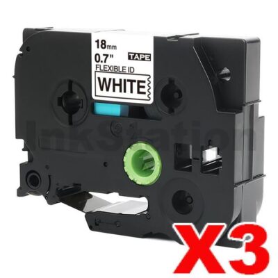 3 x Brother TZe-FX241 Compatible 18mm Black Text on White Flexible ID Laminated Tape - 8 metres