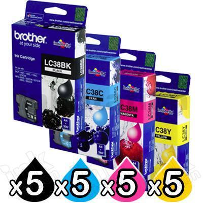 20 Pack Genuine Brother LC-38 Ink Combo [5BK+5C+5M+5Y]