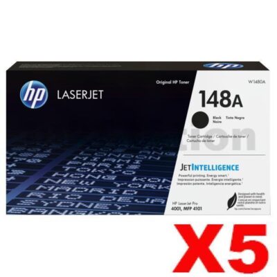 5 x HP 148A W1480A Genuine Black Toner Cartridge - 2,900 Pages