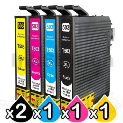 5 Pack Epson 503XL Compatible High Yield Inkjet Cartridge Combo C13T09R192 - C13T09R492 [2BK,1C,1M,1Y]
