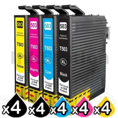 20 Pack Epson 503XL Compatible High Yield Inkjet Cartridge Combo C13T09R192 - C13T09R492 [5BK,5C,5M,5Y]