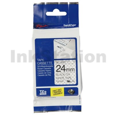Brother TZe-SE5 Genuine 24mm Black Text on White Security Laminated Tape - 8 metres