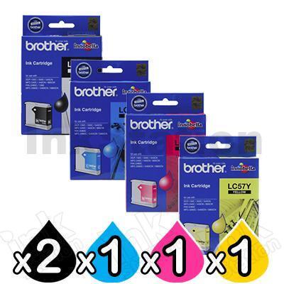 5 Pack Genuine Brother LC-57 Ink Combo [2BK+C+M+Y]