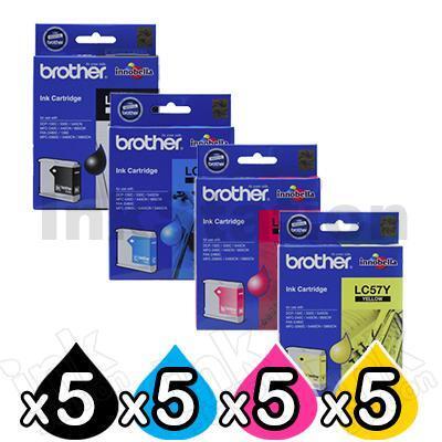 20 Pack Genuine Brother LC-57 Ink Combo [5BK+5C+5M+5Y]