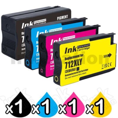 4 Pack HP 712B / 712 Compatible Ink Cartridges Combo [1BK,1C,1M,1Y]