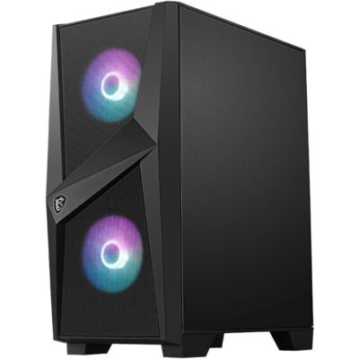 MSI MAG FORGE 100R Mid Tower Gaming Computer Case 'Black, 2x 120mm ARGB PWM Fan, 1x 120mm Fan, 1-6 ARGB Hub, Mystic Light Sync, Tempered Glass Panel, ATX, mATX, mini-ITX'