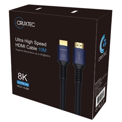 Cruxtec HC21-10-BK HDMI 2.1 8K with Ethernet Male to Male Cable 10m Black, supports 8K@60Hz- 4K@120Hz
