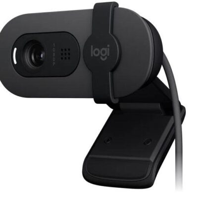 Logitech 960-001587 Brio 100 Full HD 1080p webcam with auto-light balance, integrated privacy shutter, and built-in mic