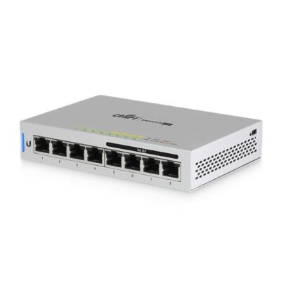Ubiquiti UniFi Network Switch, US-8-60W, Gen1, 8-Port, POE 48W, (4) GbE PoE, (4) GbE Ports, Layer 2, No Mount, Silent, Fanless Cooling System.