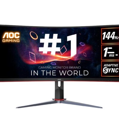 AOC CU34G2XP 34" WQHD Curved Gaming Monitor. UltraWide 21:9, 3440 × 1440 (WQHD), AdaptiveSync, HDR 10, 180Hz, 1ms
