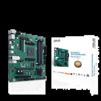 Asus PRO B550M-C/CSM AMD B550 (Ryzen AM4) micro ATX business motherboard with enhanced security, reliability and manageability. Dual M.2, PCIe 4.0, 1 Gb Ethernet, dual DP/HDMI, SATA 6 Gbps, USB 3.2 Gen 2 Type-C