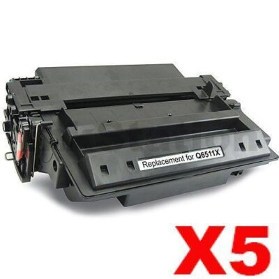 5 x HP Q6511X (11X) Compatible Black Toner Cartridge - 12,000 Pages (High Yield of HP Q6511A (11A))