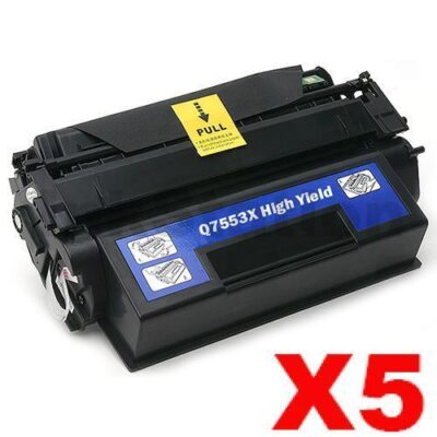 5 x HP Q7553X (53X) Compatible Black Toner Cartridge - 7,000 Pages