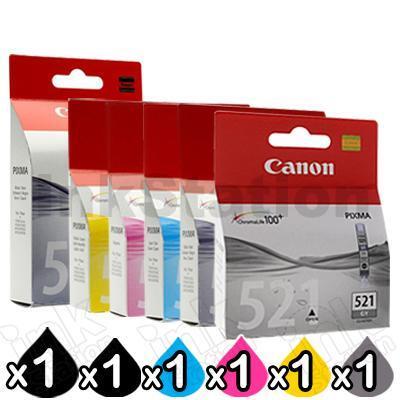 6-Pack Genuine Canon PGI-520 & CLI-521 Inkjet [1BK,1PBK,1C,1M,1Y,1GY]