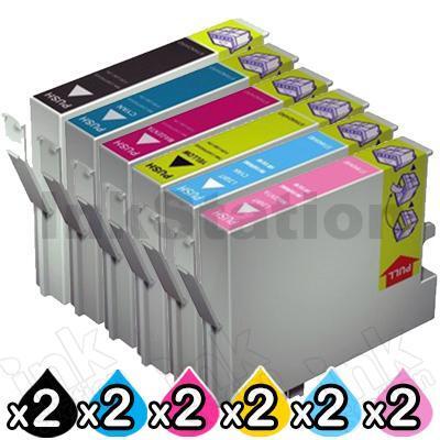 12 Pack Compatible Epson T0491-T0496 Ink Cartridges [2BK,2C,2M,2Y,2LC,2LM]