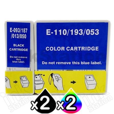 4 Pack Compatible Epson S020187/T050 S020193/T053 series Ink Cartridge Combo [2BK,2CL]