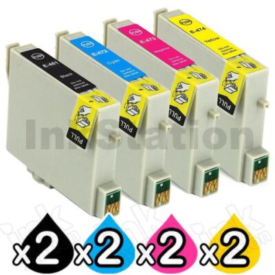 8 Pack Compatible Epson T0461,T0472-T0474 Ink Cartridges [2BK,2C,2M,2Y]