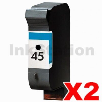 2 x HP 45 Compatible Black Inkjet Cartridge 51645AA