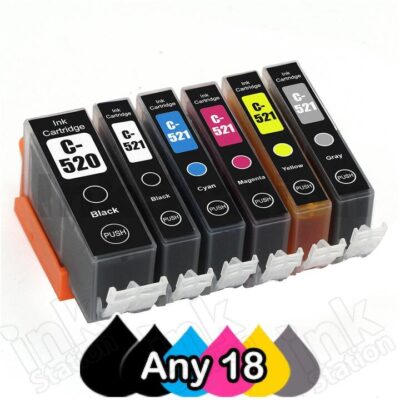 Any 18 Canon PGI-520, CLI-521BK,CMY,GY Compatible Inkjet (with Chip)