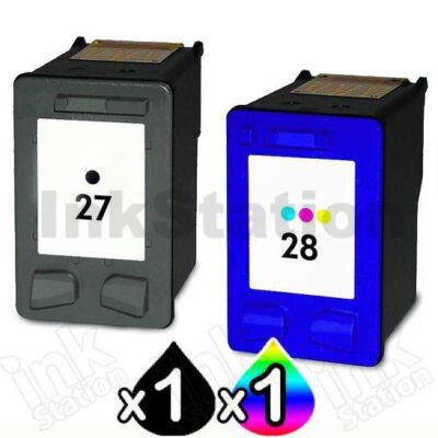 2 Pack HP 27 + 28 Compatible Inkjet Cartridges C8727AA + C8728AA [1BK,1CL]