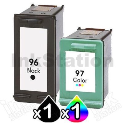 2 Pack HP 96 + 97 Compatible Inkjet Cartridges C8767WA  + C9363WA [1BK,1CL]