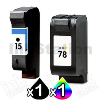 2 Pack HP 15 + 78 Colour Compatible Inkjet Cartridges C6615DA + C6578DA [1BK,1CL]