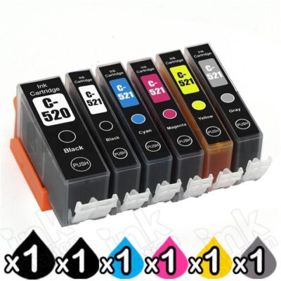 6-Pack Canon PGI-520, CLI-521 Compatible Inkjet (with Chip) [1BK,1PBK,1C,1M,1Y,1GY]