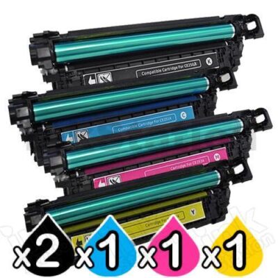 5 Pack HP CE250X-CE253A (504X/504A) Compatible Toner Cartridges [2BK,1C,1M,1Y]