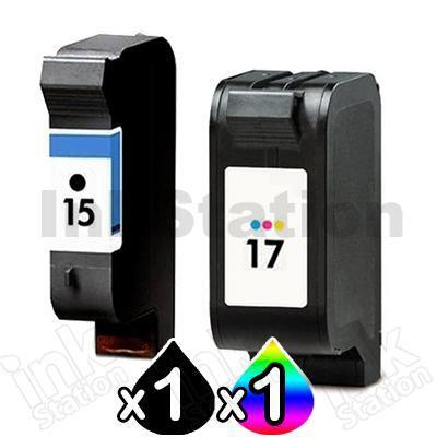 2 Pack HP 15 + 17 Colour Compatible Inkjet Cartridges C6615DA + C6625AA [1BK,1CL]