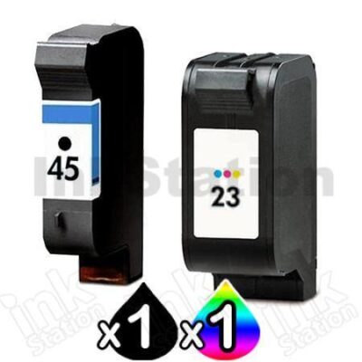 2 Pack HP 45 + 23 Compatible Inkjet Cartridges 51645AA + C1823D [1BK,1CL]