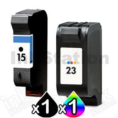 2 Pack HP 15 + 23 Compatible Inkjet Cartridges C6615DA + C1823D [1BK,1CL]